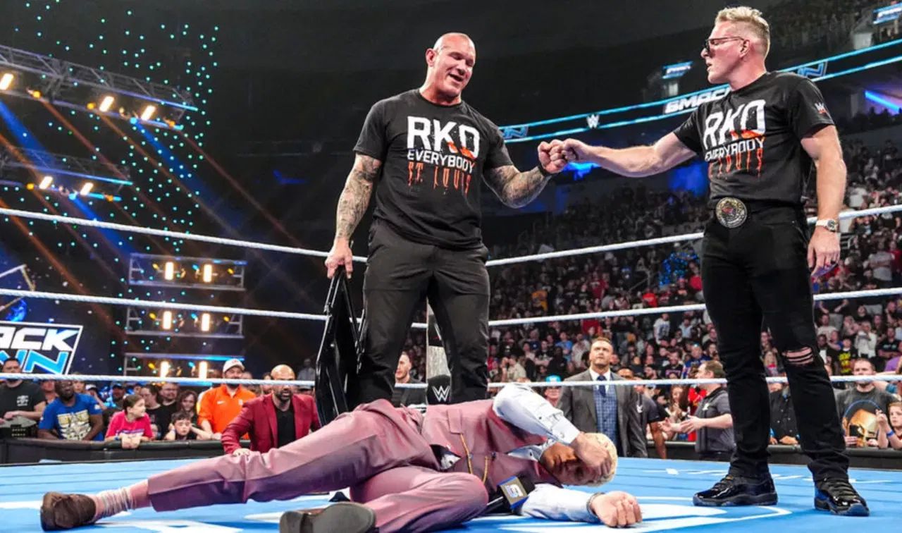WWE SmackDown Randy Orton & Pat McAfee take out Cody Rhodes